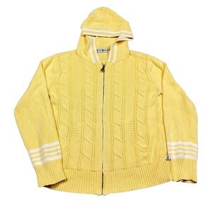 Vintage Y2K Duck Head Sweater Women Small Yellow Cable Knit Full Zip Hoodie